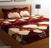 Brown polycotton floral double bedsheet set, 90x90 inches with 2 pillow covers, 16x26 inches